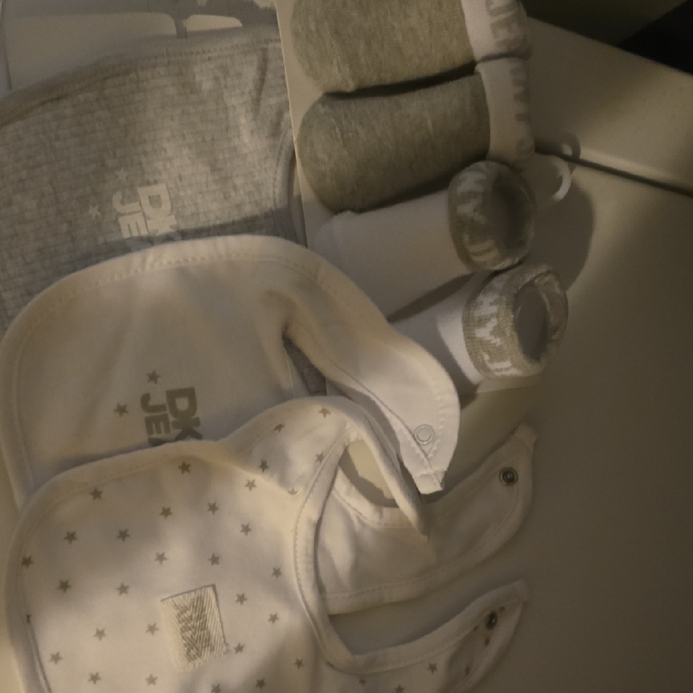 DKNY Baby Bib and Sock Gift Pack - Gray and White